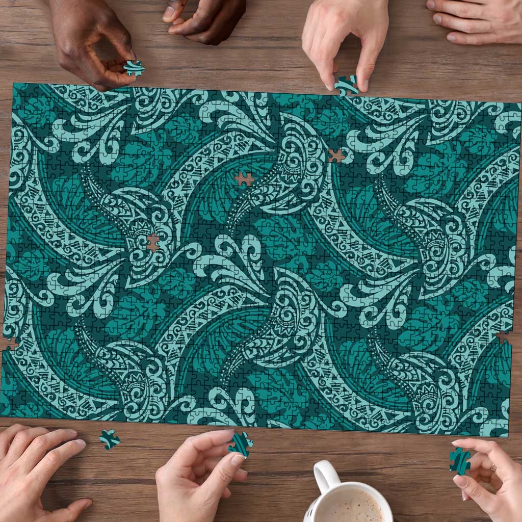 Teal Monstera Puzzle Polynesian Tribal Pattern LT01 - Polynesian Pride