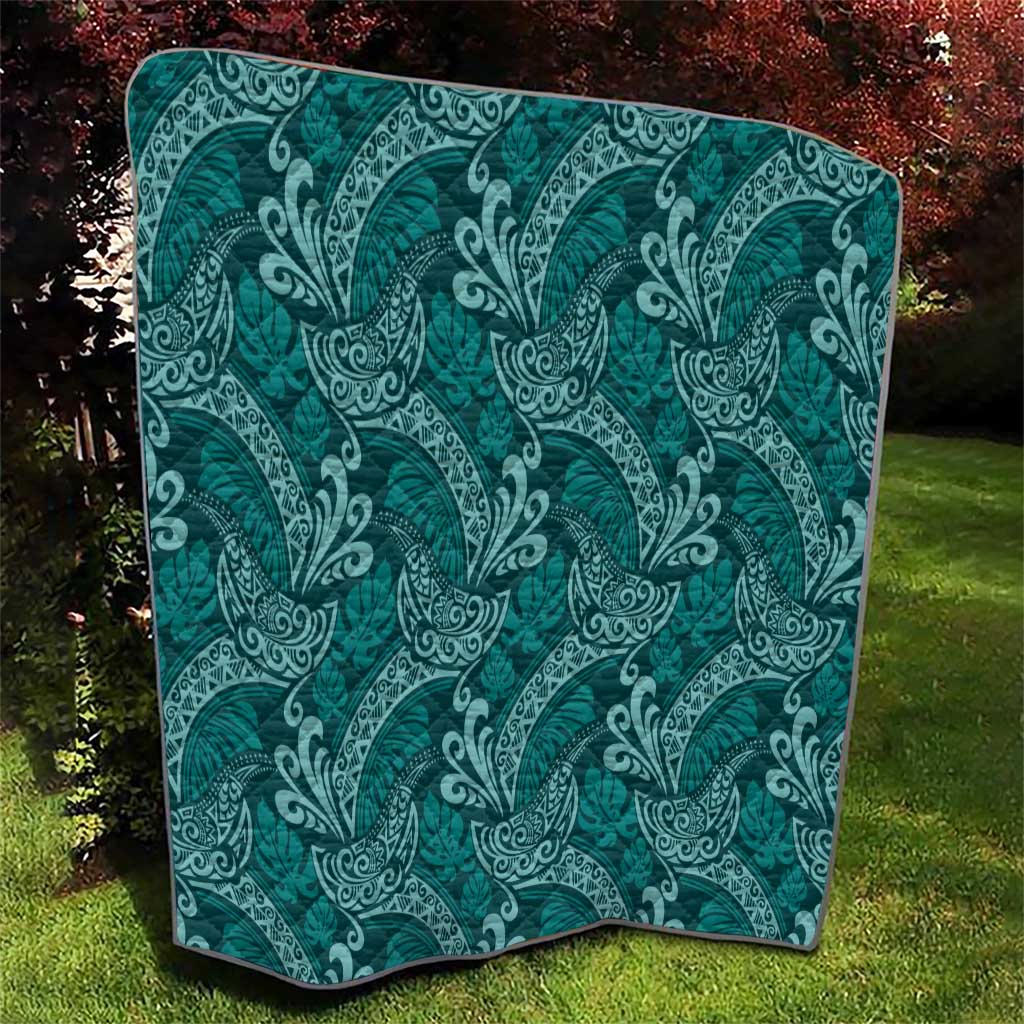 Teal Monstera Quilt Polynesian Tribal Pattern - Polynesian Pride