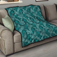 Teal Monstera Quilt Polynesian Tribal Pattern - Polynesian Pride