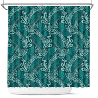Teal Monstera Shower Curtain Polynesian Tribal Pattern - Polynesian Pride