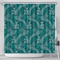 Teal Monstera Shower Curtain Polynesian Tribal Pattern - Polynesian Pride
