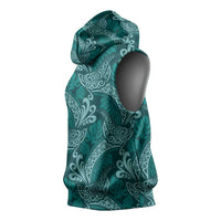 Teal Monstera Sleeveless Hoodie Polynesian Tribal Pattern LT01 - Polynesian Pride
