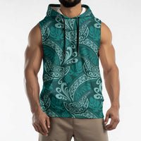 Teal Monstera Sleeveless Hoodie Polynesian Tribal Pattern LT01 - Polynesian Pride