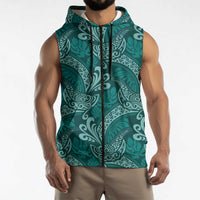 Teal Monstera Sleeveless Zip Hoodie Polynesian Tribal Pattern LT01 - Polynesian Pride