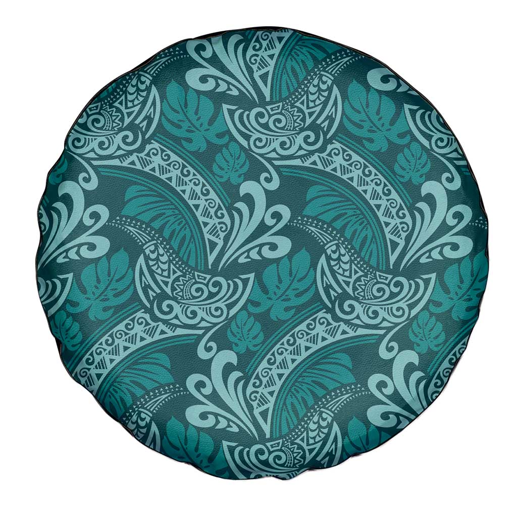 Teal Monstera Spare Tire Cover Polynesian Tribal Pattern - Polynesian Pride