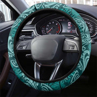 Teal Monstera Steering Wheel Cover Polynesian Tribal Pattern LT01 - Polynesian Pride
