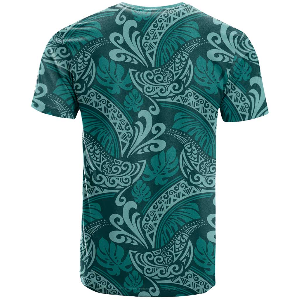 Teal Monstera T Shirt Polynesian Tribal Pattern LT01 - Polynesian Pride