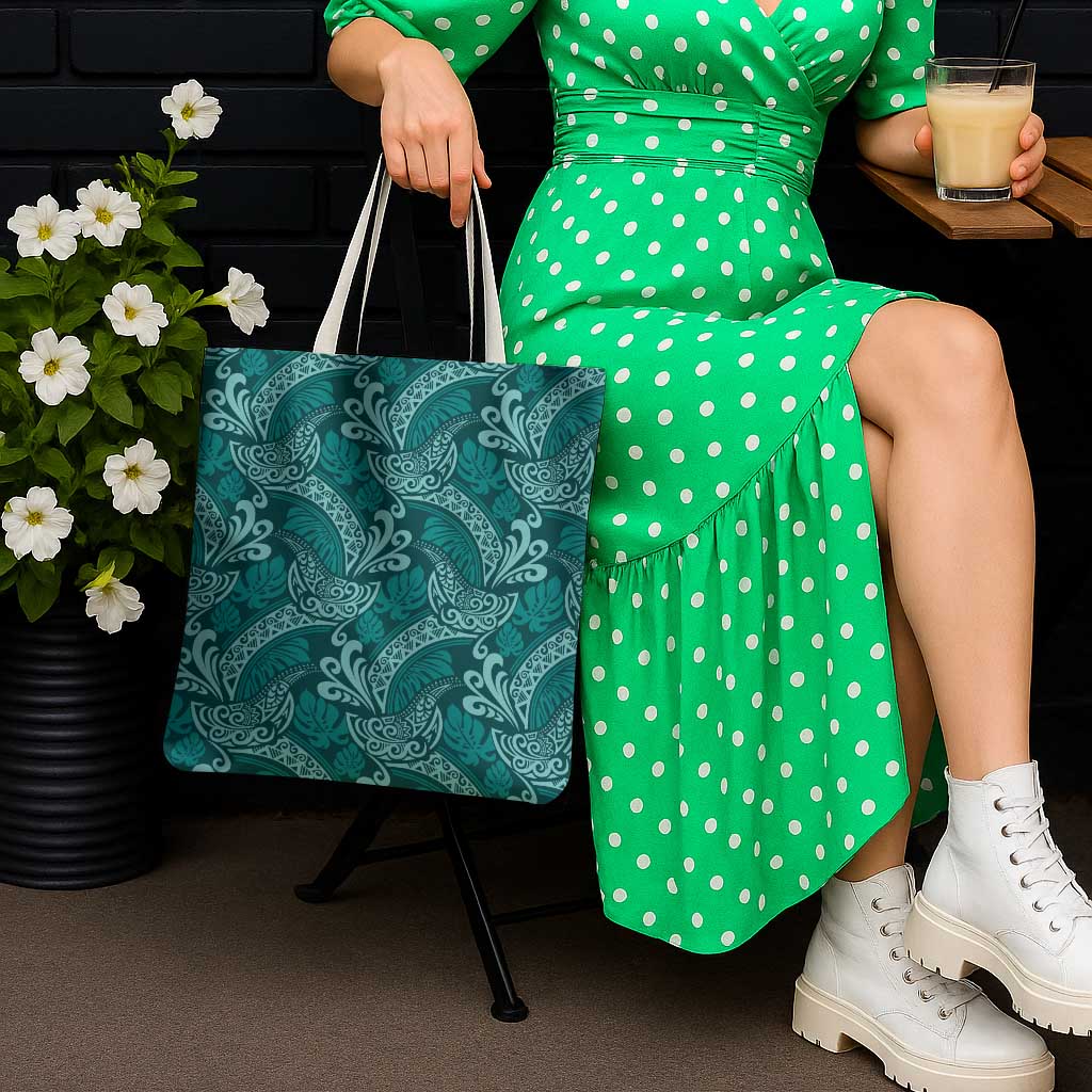 Teal Monstera Tote Bag Polynesian Tribal Pattern - Polynesian Pride