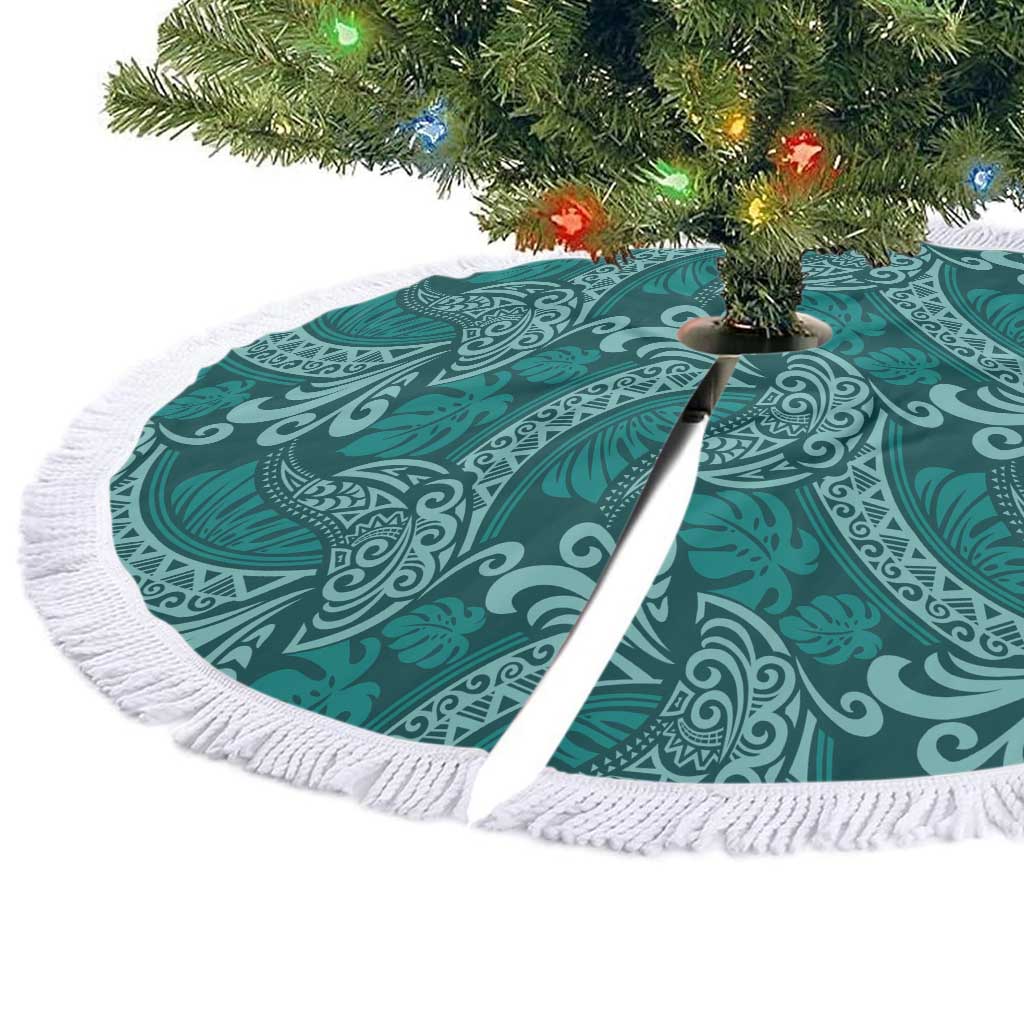 Teal Monstera Tree Skirt Polynesian Tribal Pattern LT01 - Polynesian Pride
