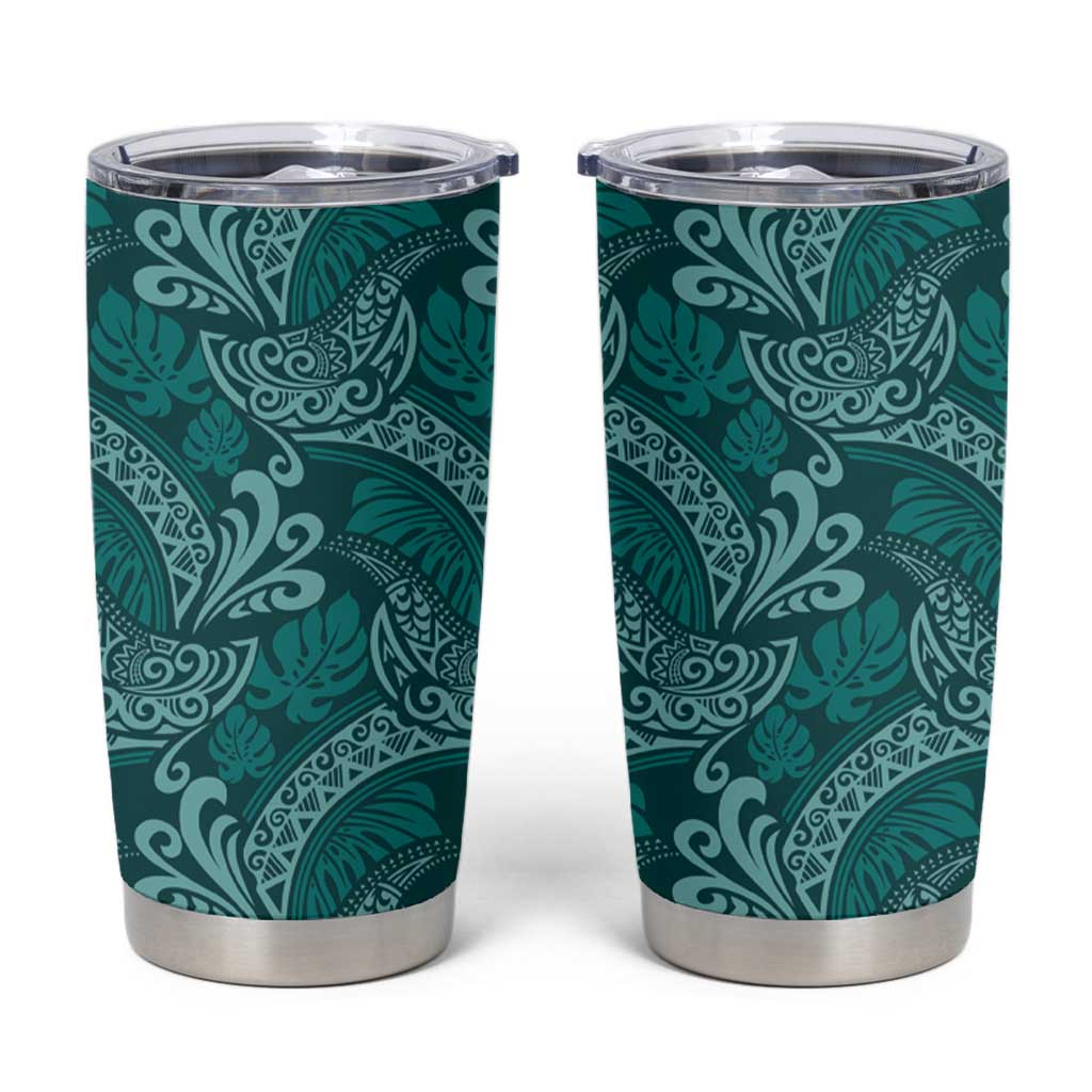 Teal Monstera Tumbler Cup Polynesian Tribal Pattern LT01 Teal - Polynesian Pride