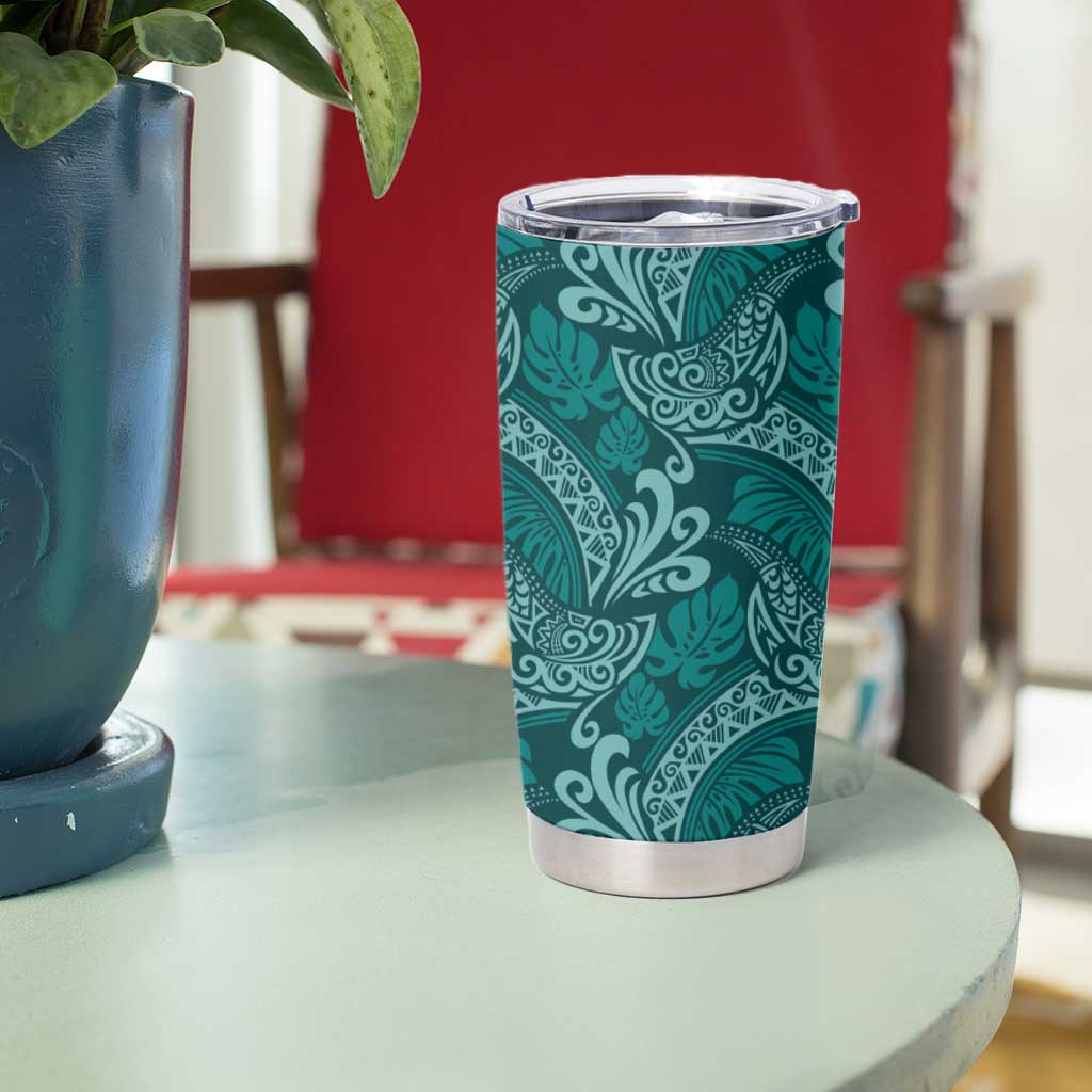 Teal Monstera Tumbler Cup Polynesian Tribal Pattern LT01 - Polynesian Pride