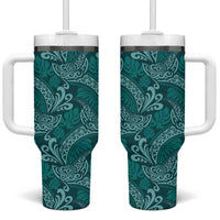 Teal Monstera Tumbler With Handle Polynesian Tribal Pattern - Polynesian Pride