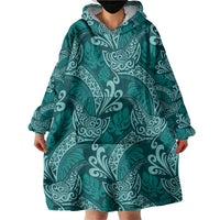 Teal Monstera Wearable Blanket Hoodie Polynesian Tribal Pattern LT01 - Polynesian Pride