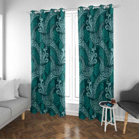 Teal Monstera Window Curtain Polynesian Tribal Pattern - Polynesian Pride