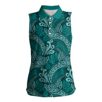 Teal Monstera Women Sleeveless Polo Shirt Polynesian Tribal Pattern LT01 Female Teal - Polynesian Pride