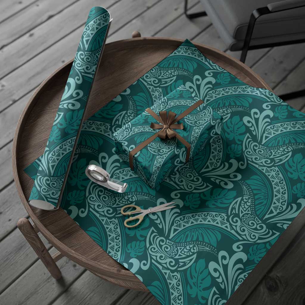 Teal Monstera Wrapping Paper Polynesian Tribal Pattern LT01 - Polynesian Pride