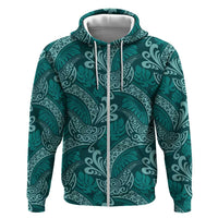 Teal Monstera Zip Hoodie Polynesian Tribal Pattern LT01 Zip Hoodie Teal - Polynesian Pride