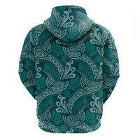 Teal Monstera Zip Hoodie Polynesian Tribal Pattern LT01 - Polynesian Pride