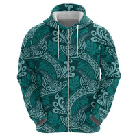Teal Monstera Zip Hoodie Polynesian Tribal Pattern LT01 - Polynesian Pride