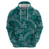 Teal Monstera Zip Hoodie Polynesian Tribal Pattern LT01 - Polynesian Pride