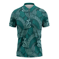 Teal Monstera Zipper Polo Shirt Polynesian Tribal Pattern LT01 Teal - Polynesian Pride