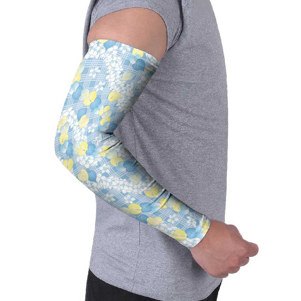 Anthurium Plumeria Lei Pastel Arm Sleeves Blue Hawaiian Splendid Palaka