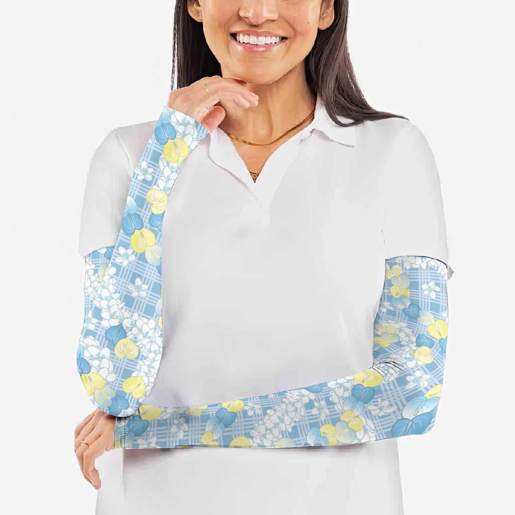 Anthurium Plumeria Lei Pastel Arm Sleeves Blue Hawaiian Splendid Palaka