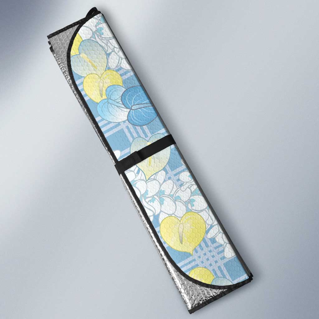 Anthurium Plumeria Lei Pastel Auto Sun Shade Blue Hawaiian Splendid Palaka LT01 - Polynesian Pride