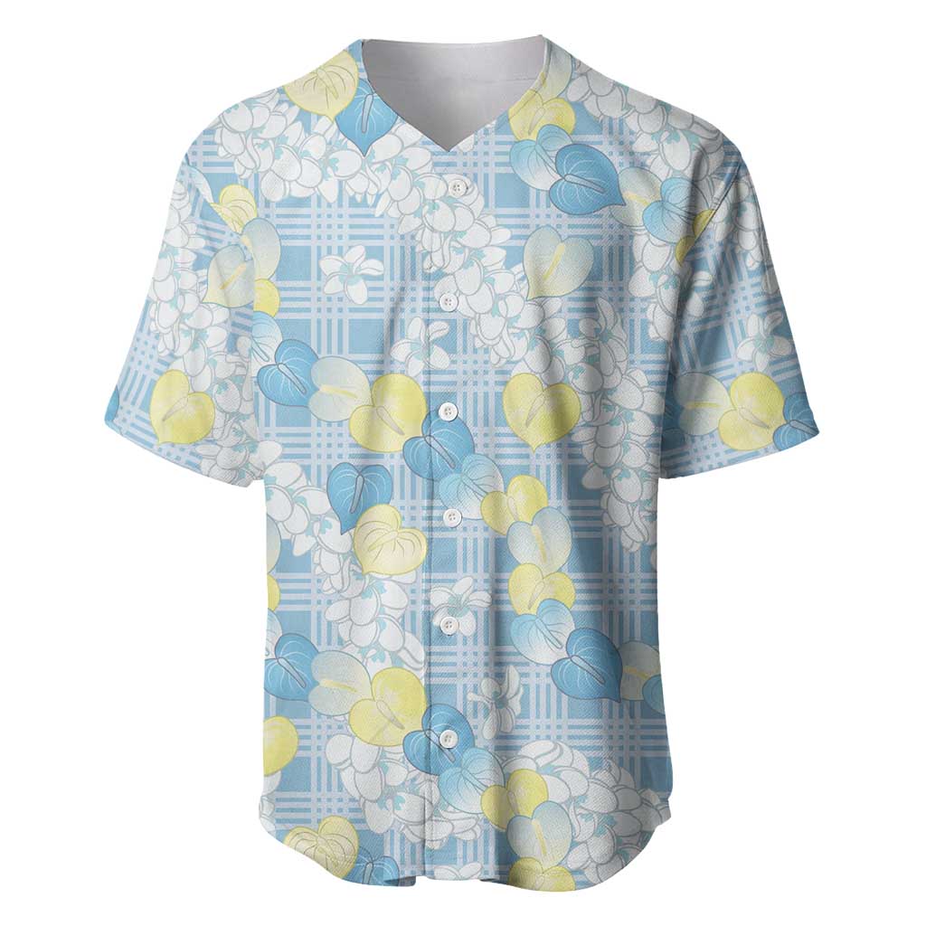 Anthurium Plumeria Lei Pastel Baseball Jersey Blue Hawaiian Splendid Palaka LT01 Blue - Polynesian Pride