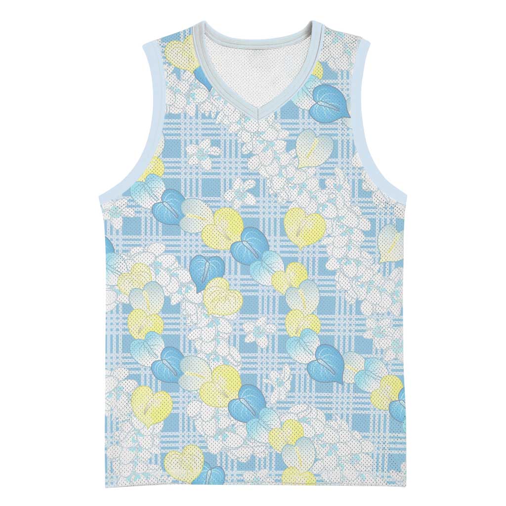 Anthurium Plumeria Lei Pastel Basketball Jersey Blue Hawaiian Splendid Palaka