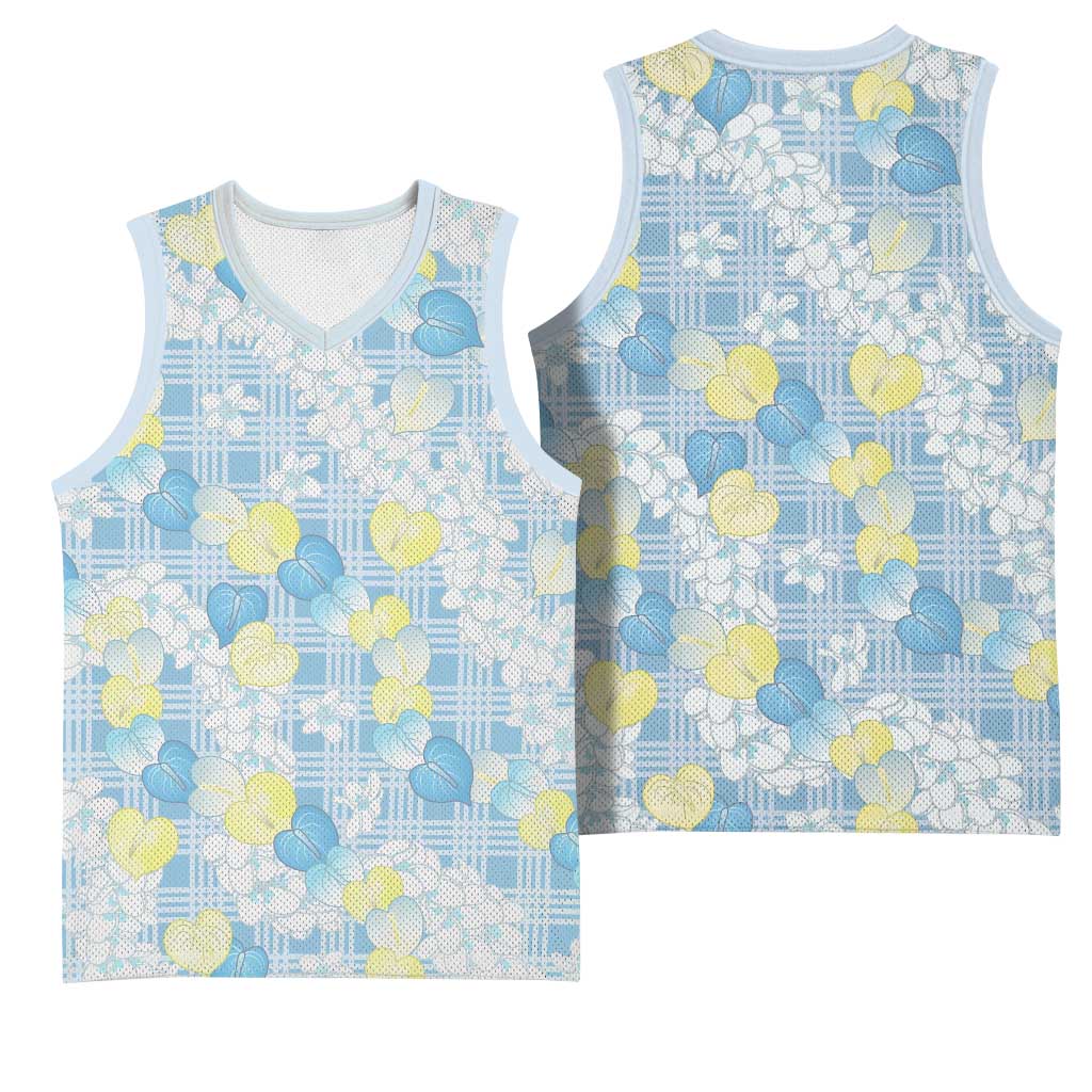 Anthurium Plumeria Lei Pastel Basketball Jersey Blue Hawaiian Splendid Palaka