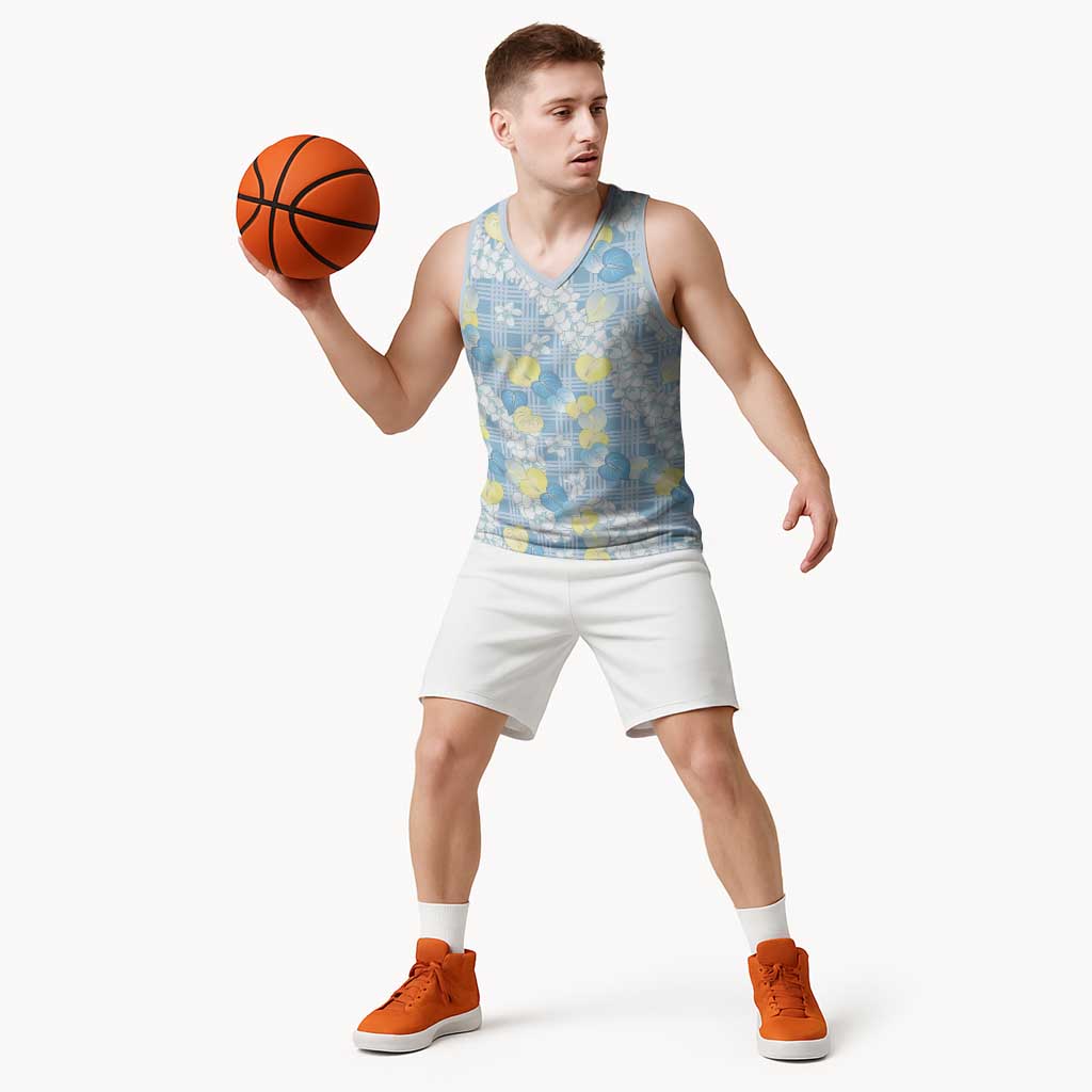 Anthurium Plumeria Lei Pastel Basketball Jersey Blue Hawaiian Splendid Palaka