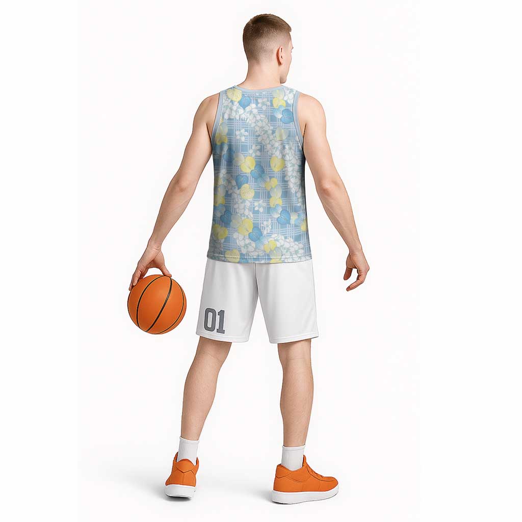 Anthurium Plumeria Lei Pastel Basketball Jersey Blue Hawaiian Splendid Palaka