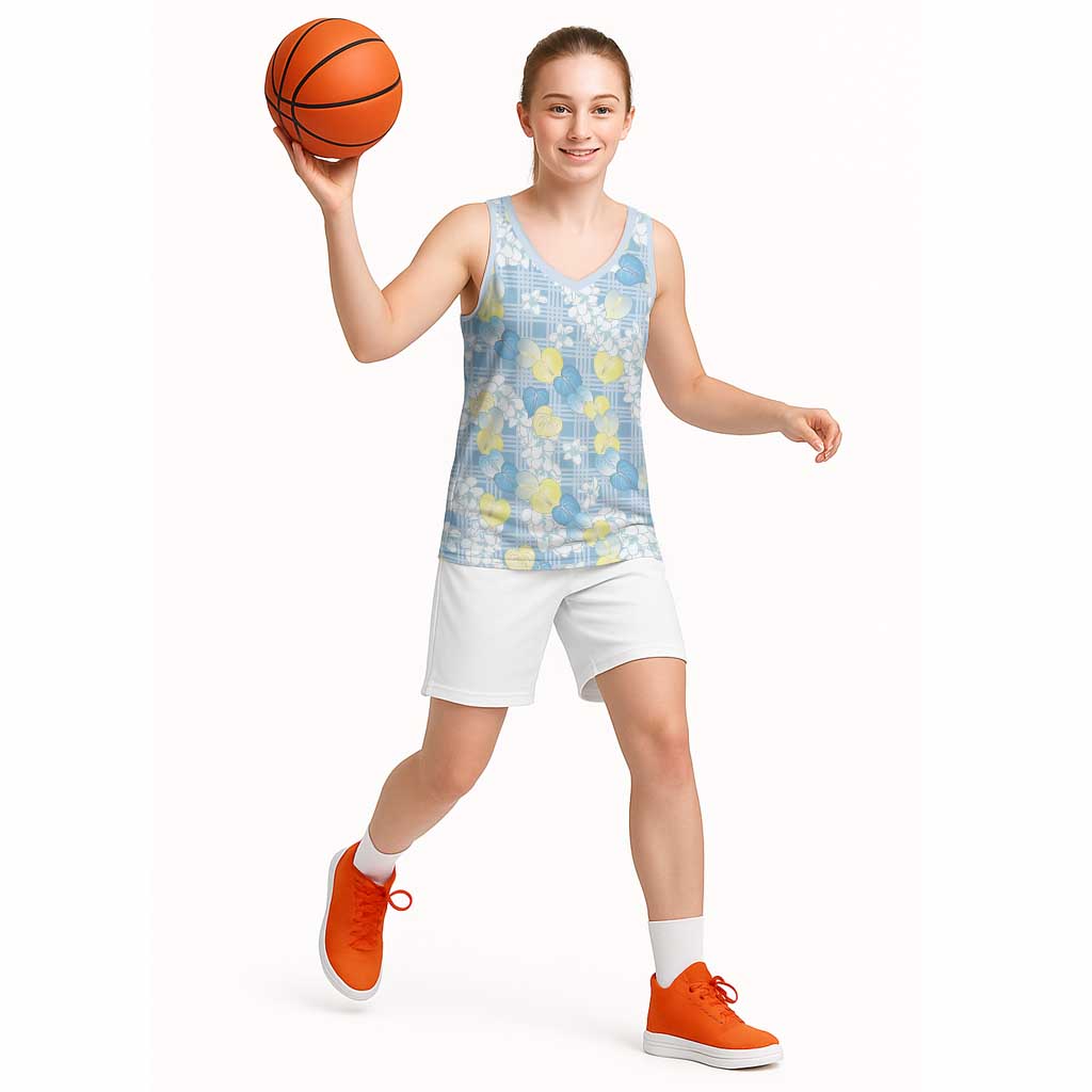 Anthurium Plumeria Lei Pastel Basketball Jersey Blue Hawaiian Splendid Palaka