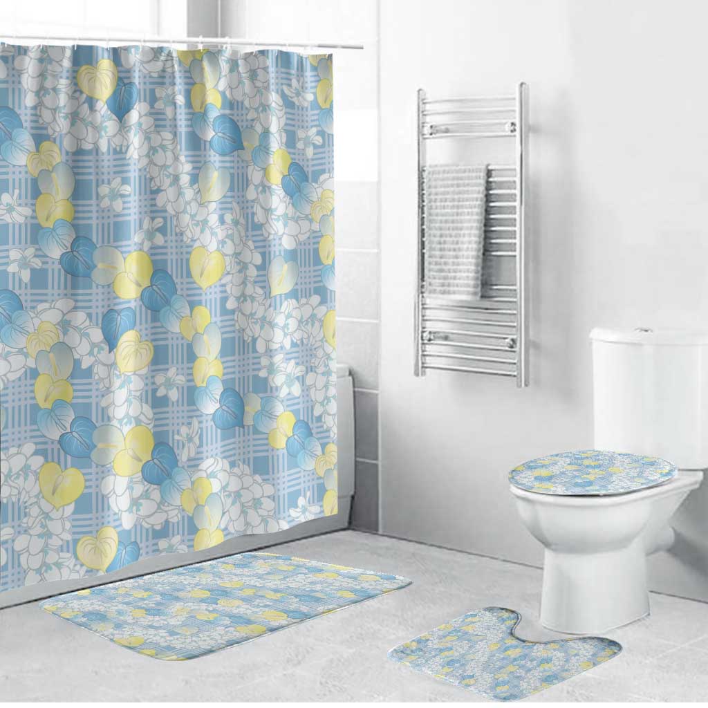Anthurium Plumeria Lei Pastel Bathroom Set Blue Hawaiian Splendid Palaka