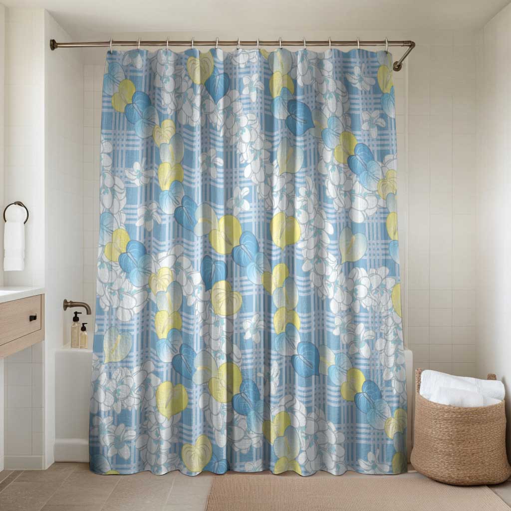 Anthurium Plumeria Lei Pastel Bathroom Set Blue Hawaiian Splendid Palaka LT01 Shower Curtain Only Blue - Polynesian Pride