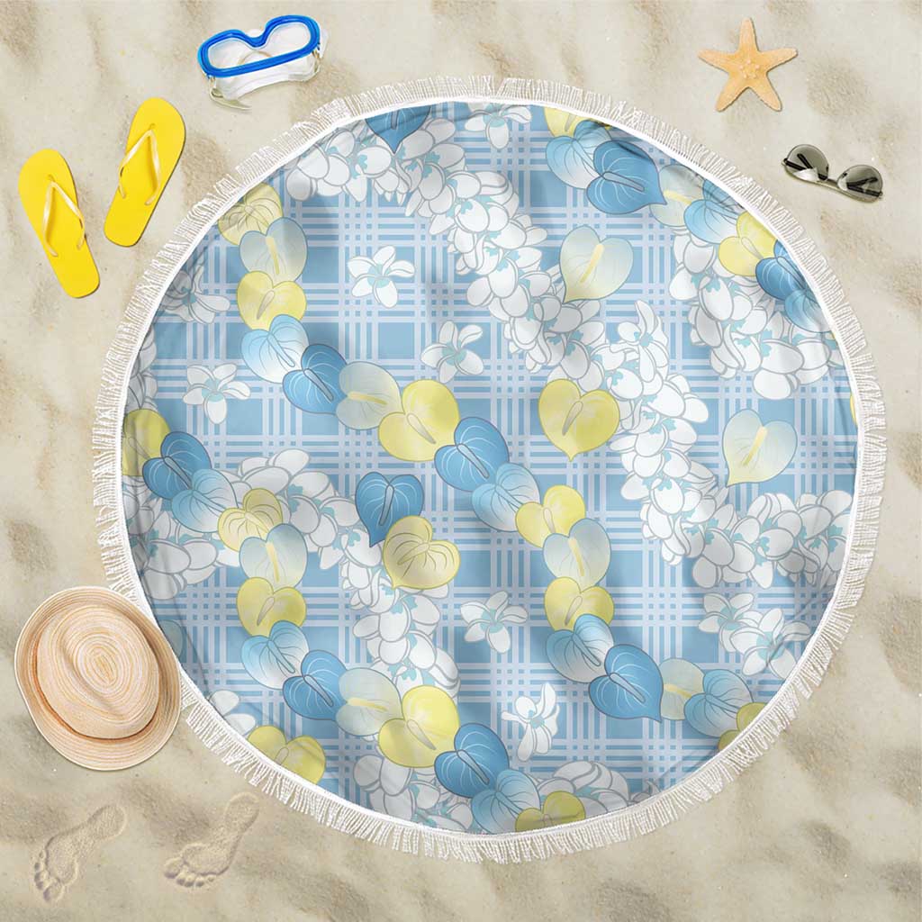 Anthurium Plumeria Lei Pastel Beach Blanket Blue Hawaiian Splendid Palaka LT01 One Size 150cm Blue - Polynesian Pride