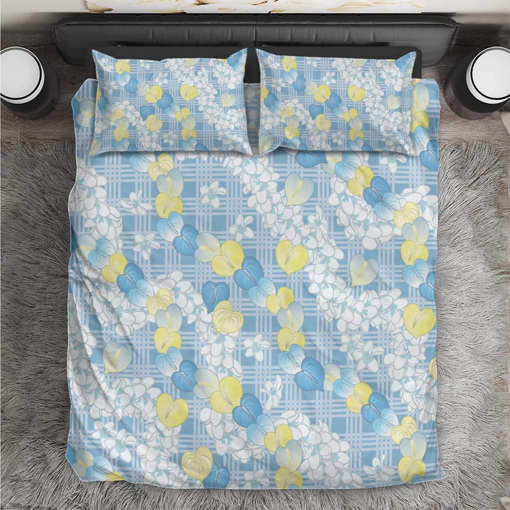 Anthurium Plumeria Lei Pastel Bedding Set Blue Hawaiian Splendid Palaka LT01 Blue - Polynesian Pride