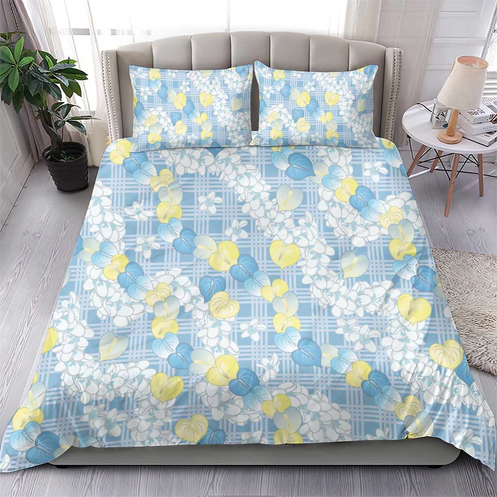 Anthurium Plumeria Lei Pastel Bedding Set Blue Hawaiian Splendid Palaka LT01 - Polynesian Pride