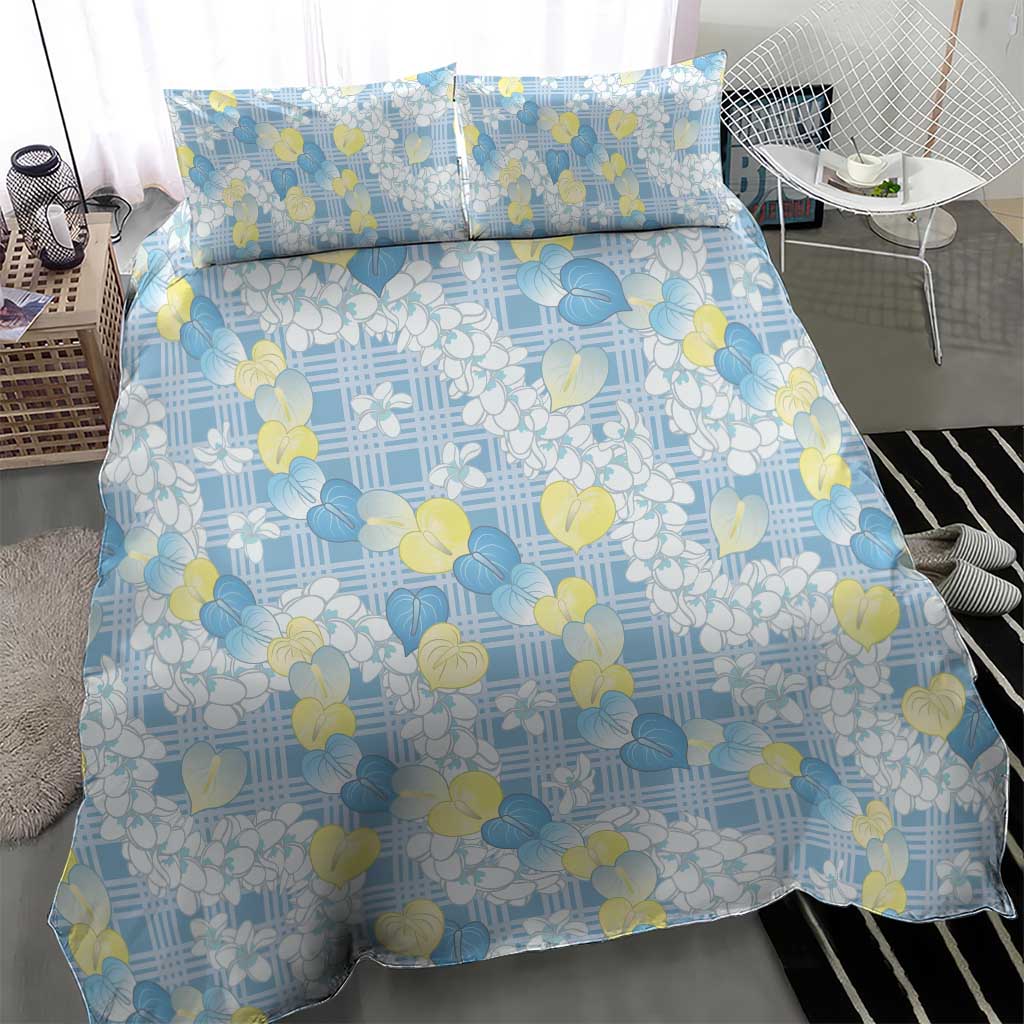 Anthurium Plumeria Lei Pastel Bedding Set Blue Hawaiian Splendid Palaka LT01 - Polynesian Pride