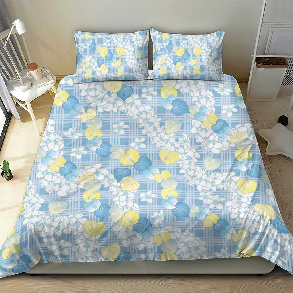 Anthurium Plumeria Lei Pastel Bedding Set Blue Hawaiian Splendid Palaka LT01 - Polynesian Pride