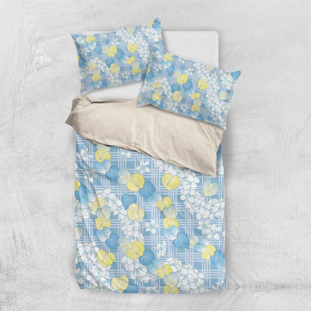 Anthurium Plumeria Lei Pastel Bedding Set Blue Hawaiian Splendid Palaka LT01 US Twin 172cm x 218cm Blue - Polynesian Pride