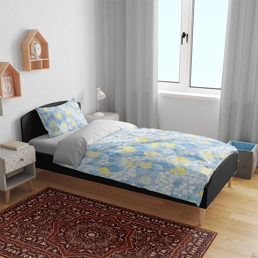 Anthurium Plumeria Lei Pastel Bedding Set Blue Hawaiian Splendid Palaka LT01 - Polynesian Pride