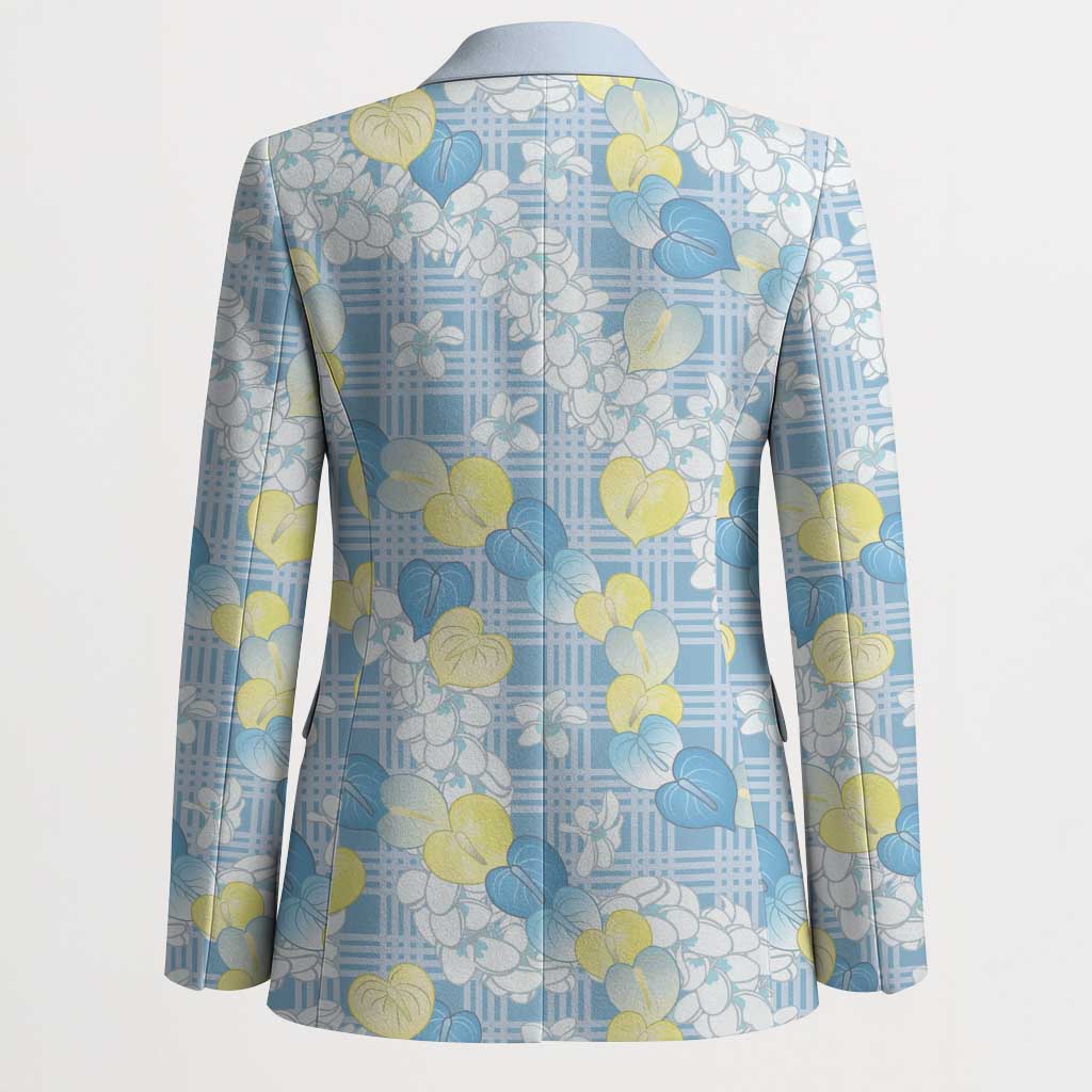 Anthurium Plumeria Lei Pastel Blazer Blue Hawaiian Splendid Palaka LT01 - Polynesian Pride