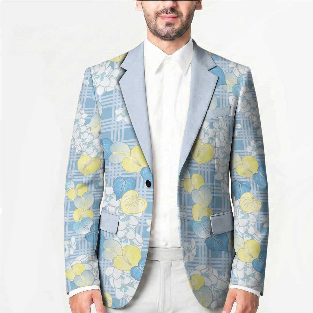 Anthurium Plumeria Lei Pastel Blazer Blue Hawaiian Splendid Palaka LT01 - Polynesian Pride