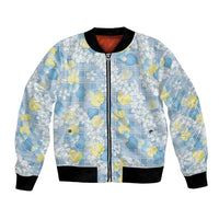 Anthurium Plumeria Lei Pastel Bomber Jacket Blue Hawaiian Splendid Palaka LT01 Unisex Blue - Polynesian Pride