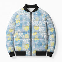 Anthurium Plumeria Lei Pastel Bomber Puffer Jacket Blue Hawaiian Splendid Palaka LT01 Unisex Blue - Polynesian Pride