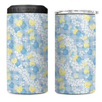 Anthurium Plumeria Lei Pastel 4 in 1 Can Cooler Tumbler Blue Hawaiian Splendid Palaka