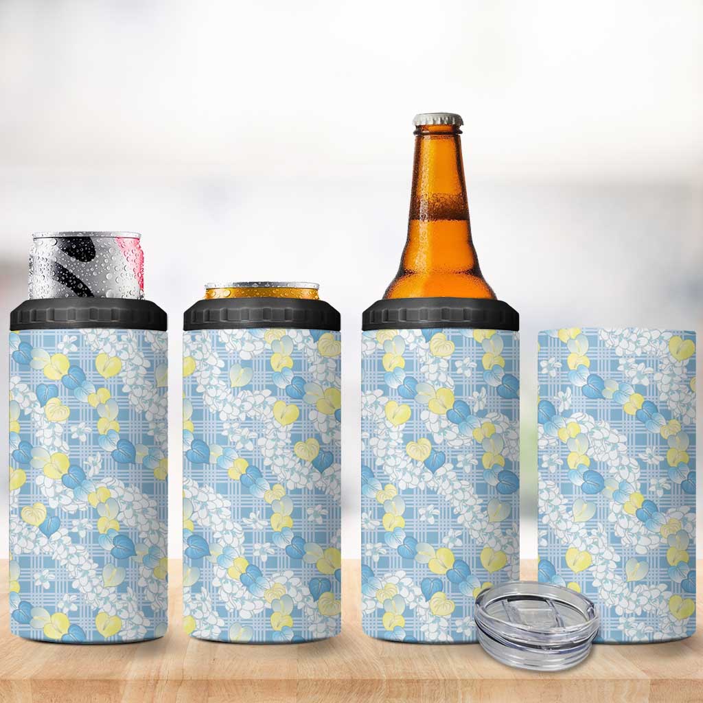 Anthurium Plumeria Lei Pastel 4 in 1 Can Cooler Tumbler Blue Hawaiian Splendid Palaka