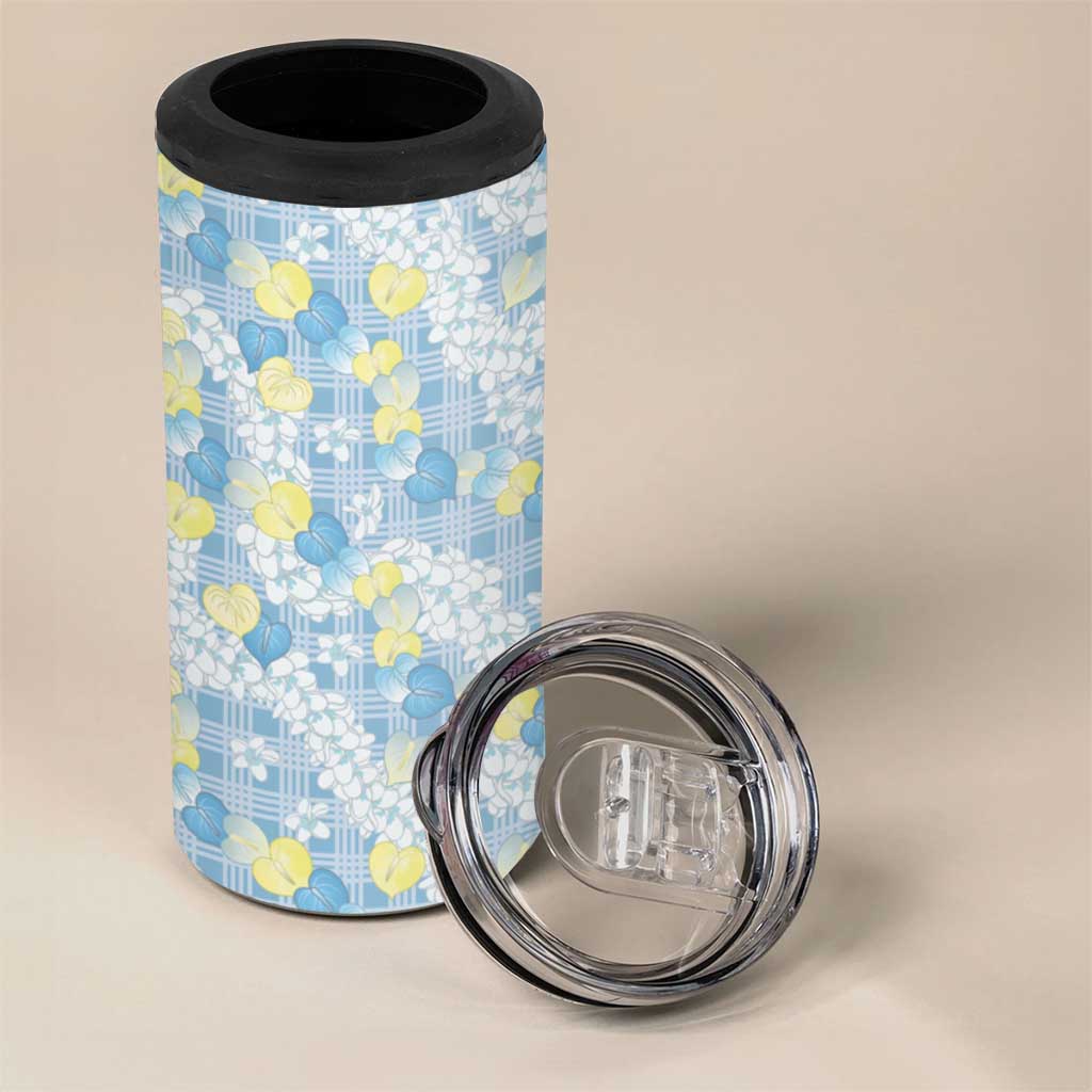 Anthurium Plumeria Lei Pastel 4 in 1 Can Cooler Tumbler Blue Hawaiian Splendid Palaka